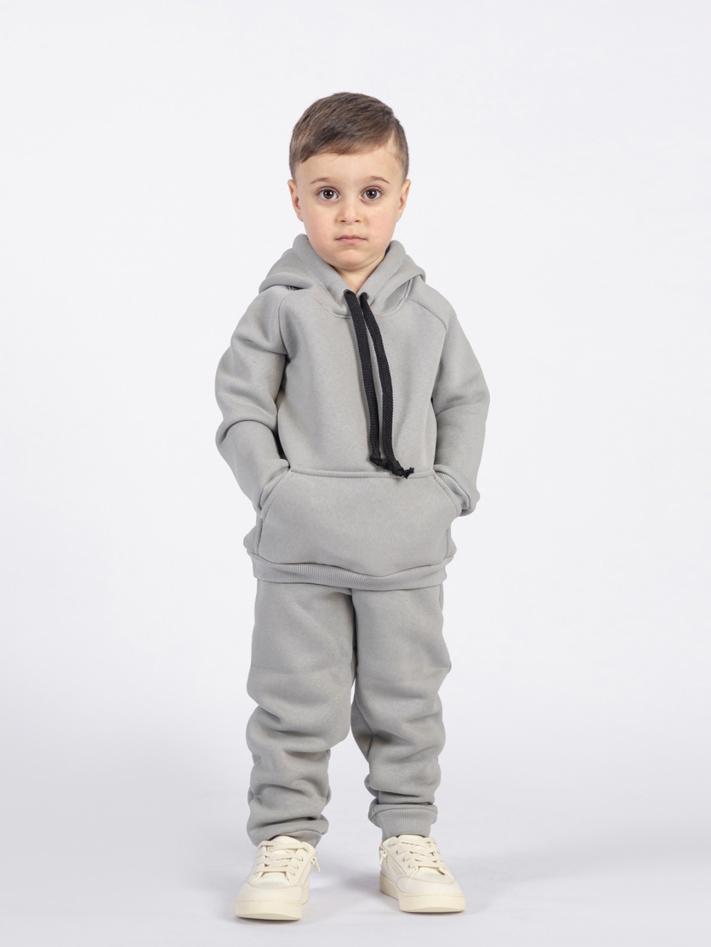 296-С. Свитшот с капюшоном  + Штаны, хлопок 65%, 35% ПЭ, 3-х нитка (начес) серый  122,128,134,140