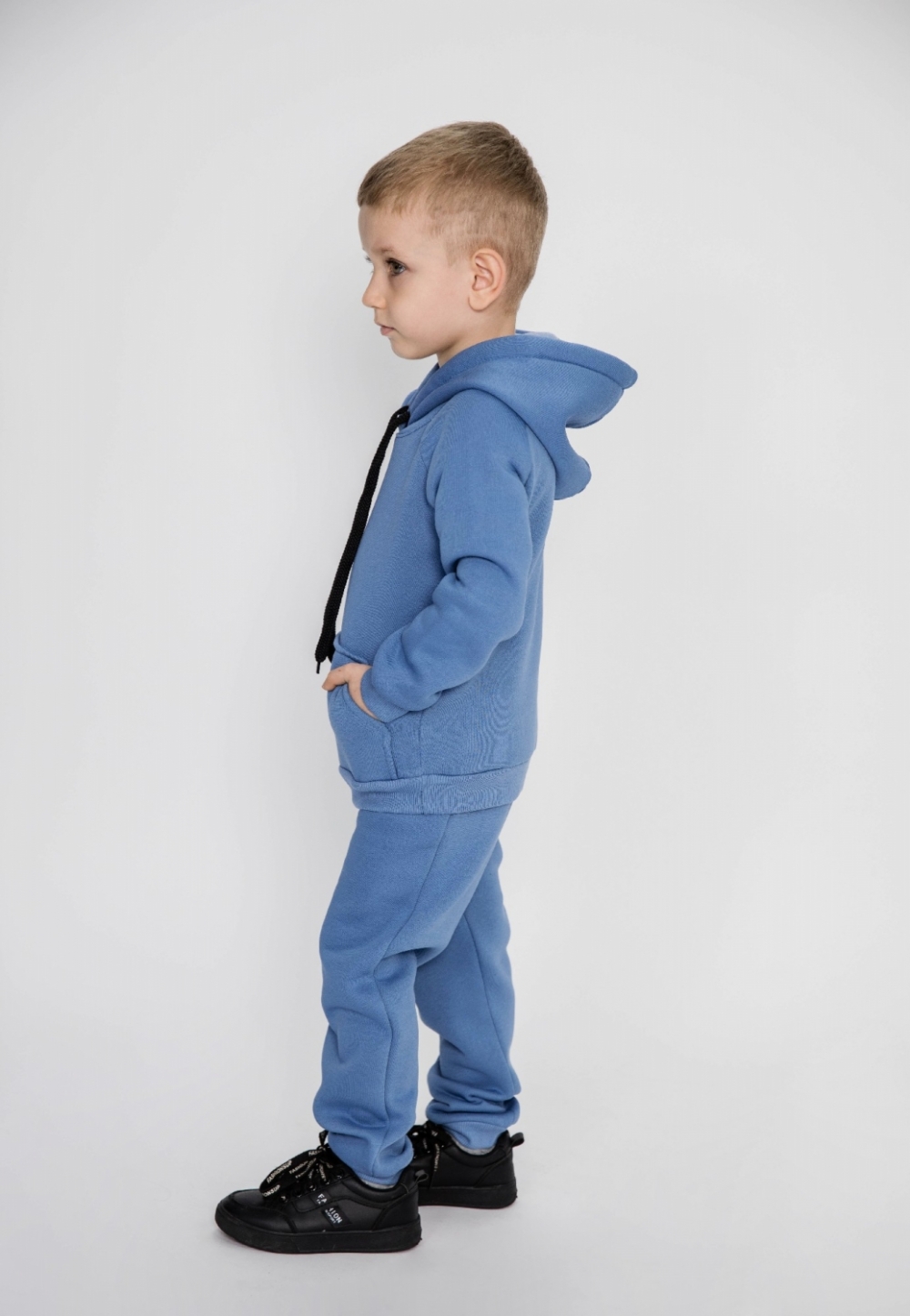 296-ДЖ. Свитшот с капюшоном + Штаны, хлопок 65%, 35% ПЭ, 3-х нитка (начес) джинсовый 122,128,134,140