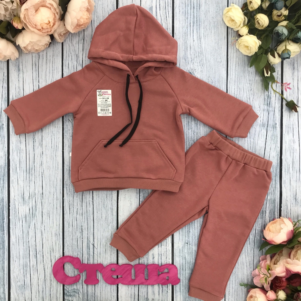 311-ТР. Свитшот с капюшоном + Штаны, хлопок 65%, 35% ПЭ, 3-х нитка ( без начеса) терракот 98,104,110,116