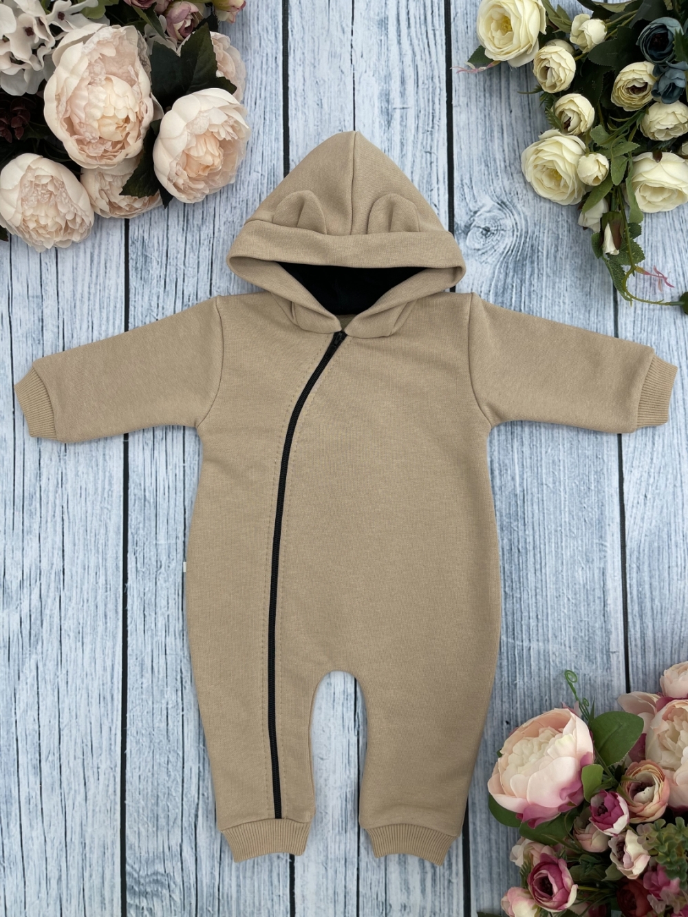 315-КП. Комбинезон с капюшоном, хлопок 65%, 35% ПЭ, 3-х нитка без начеса + интерлок 62,68,74,80