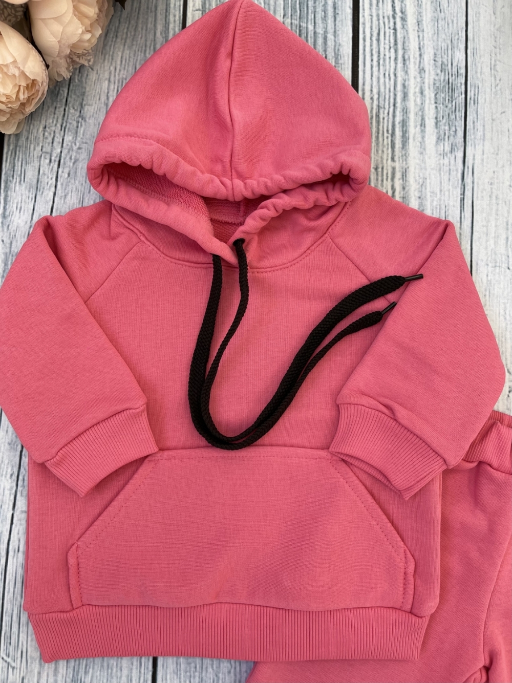 311-М. Свитшот с капюшоном + Штаны, хлопок 65%, 35% ПЭ, 3-х нитка ( без начеса) малина 98,104,110,116