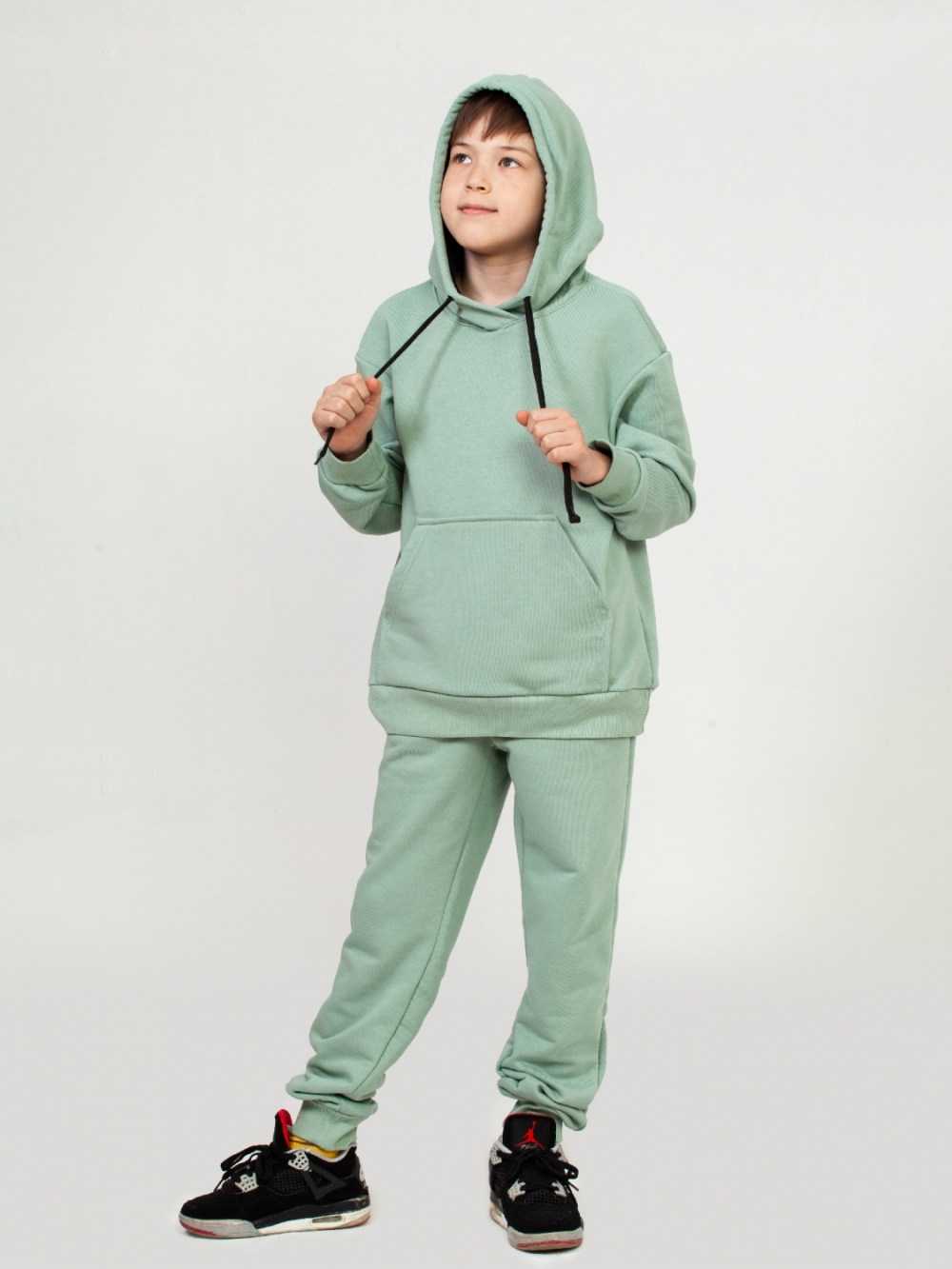 311-ОЛ. Свитшот с капюшоном + Штаны, хлопок 65%, 35% ПЭ, 3-х нитка ( без начеса) олива 146,152,158