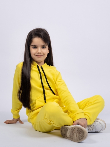 311-Ж. Свитшот с капюшоном + Штаны, хлопок 65%, 35% ПЭ, 3-х нитка ( без начеса) желтый 80,86,92
